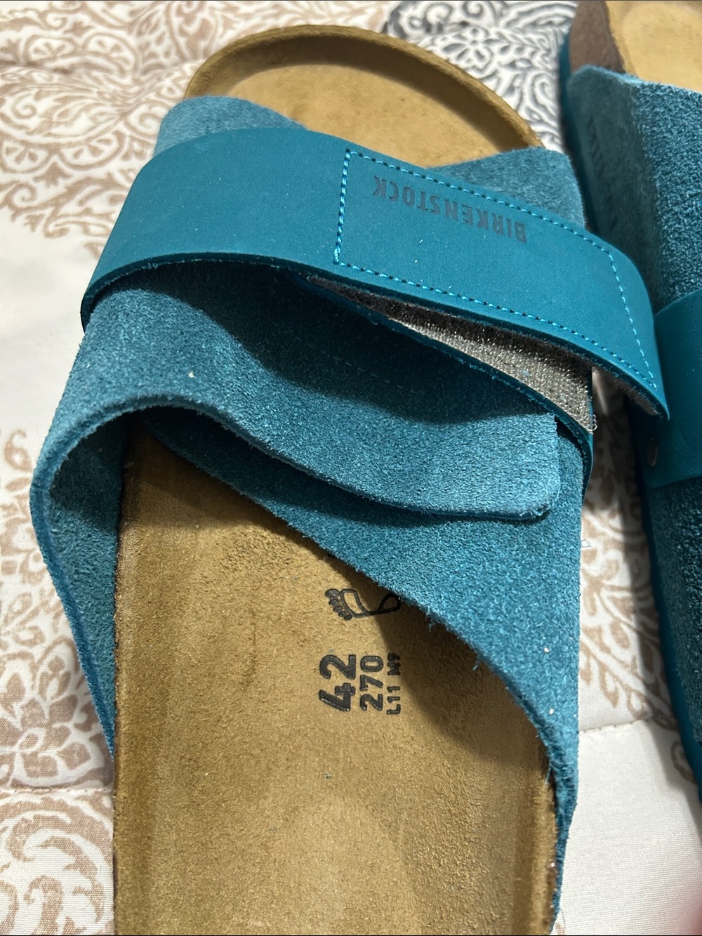 Birkenstock Teal Suede Slide Clogs - Picture 4 of 5
